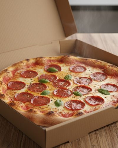 Pizza Nahaufnahme in Pizzakarton